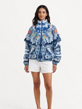 FARM Rio bird flower print Anthropologie windbreaker jacket size M